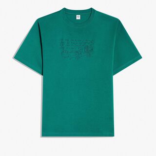 스크리토 자수 T-셔츠, LEISURE VALLEY GREEN, hi-res