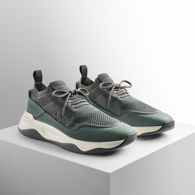 Shadow Scritto Knit And Nubuck Leather Sneaker, STORM GREEN, hi-res 10
