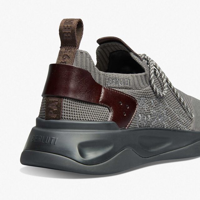 Shadow Scritto Knit And Lagoon Calf Sneaker, GREY, hi-res 5