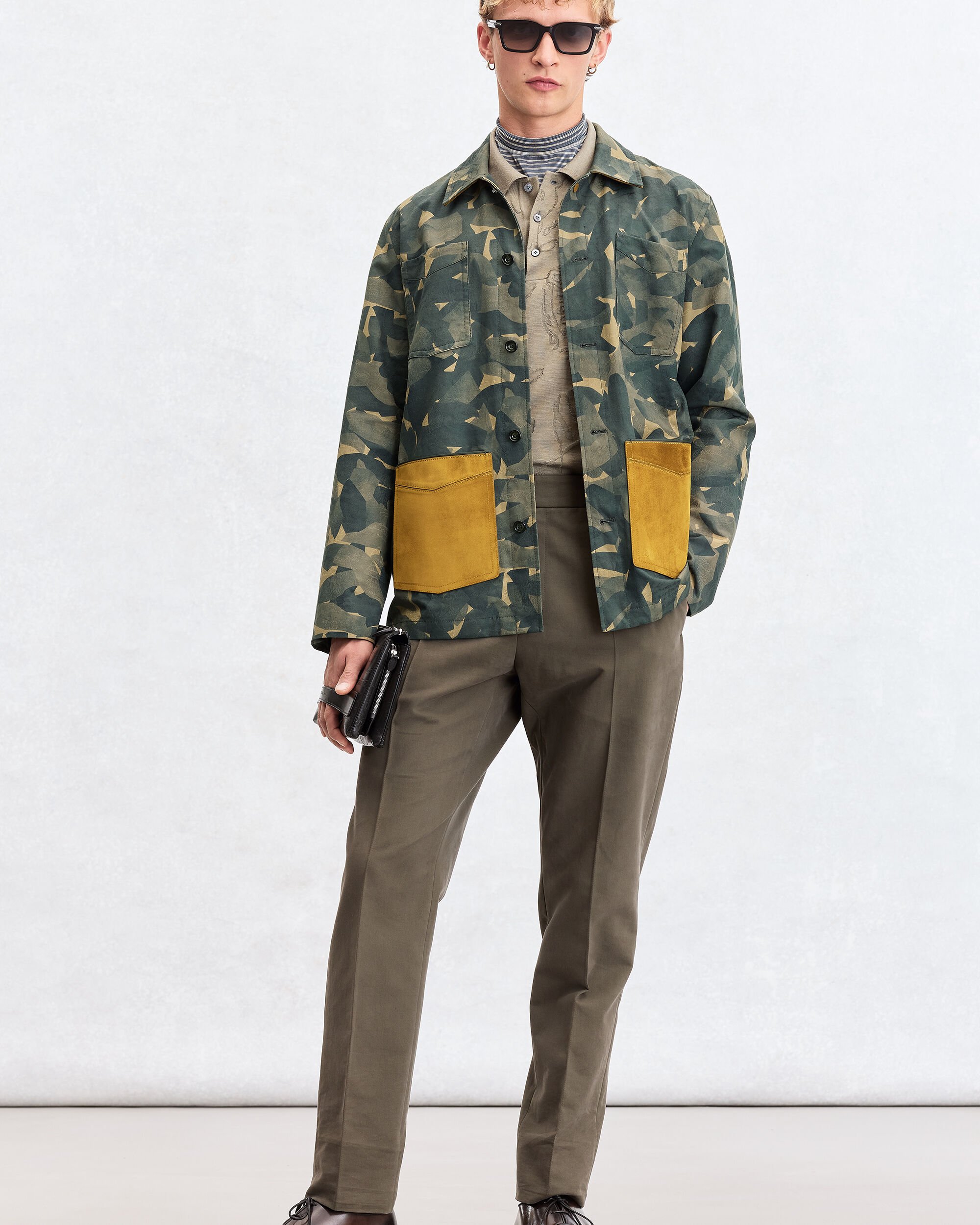 Camouflage Military Overshirt with Suede Details, Green Camo Shoes, hi-res