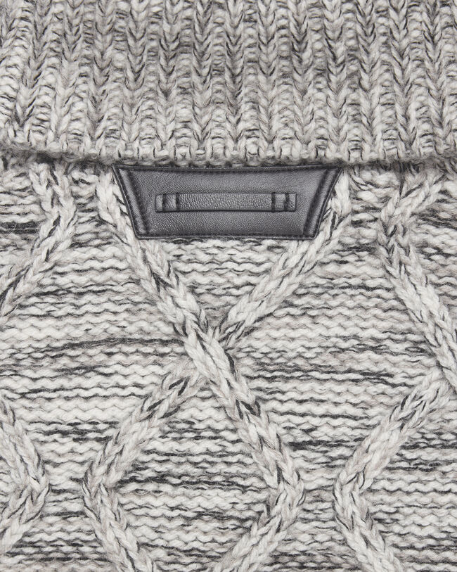 Marl Cables Turtleneck with Leather Detail, Ecru & Noir, hi-res