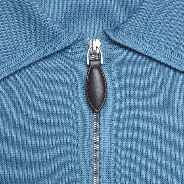 Cotton Silk Zipped Polo, LIGHT NILE BLUE, hi-res 4