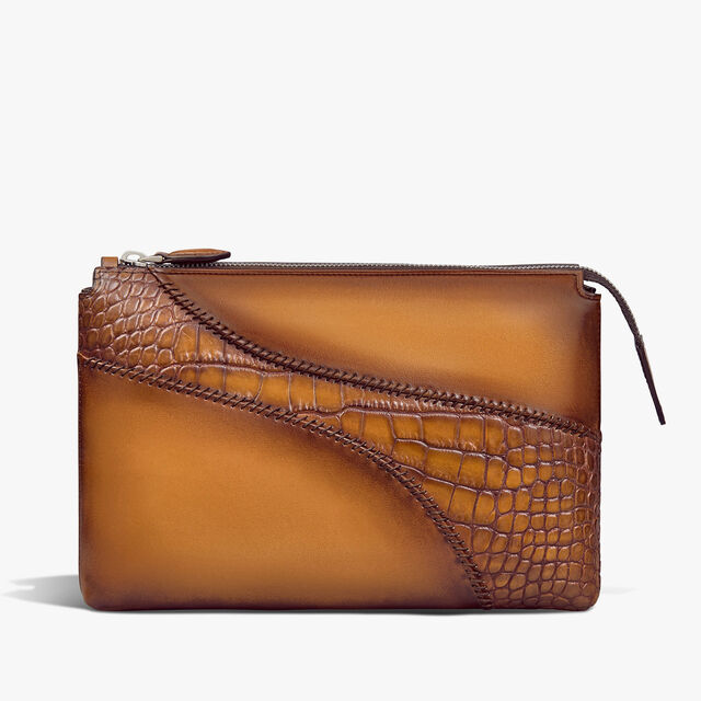 Tersio Leather And Alligator Leather Pouch, ICE GOLD, hi-res 3