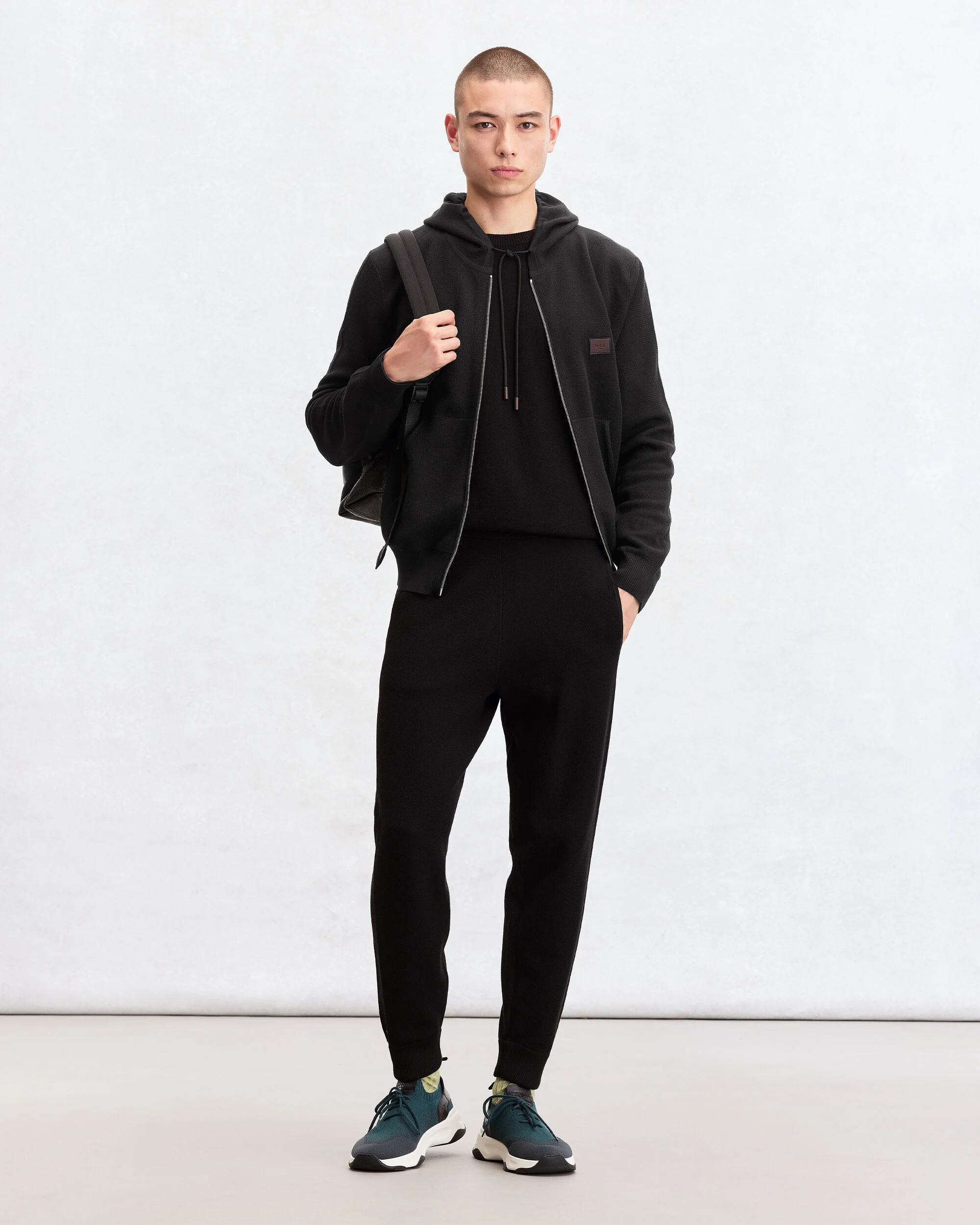 Shadow Jogpants with Leather Detail, Noir, hi-res