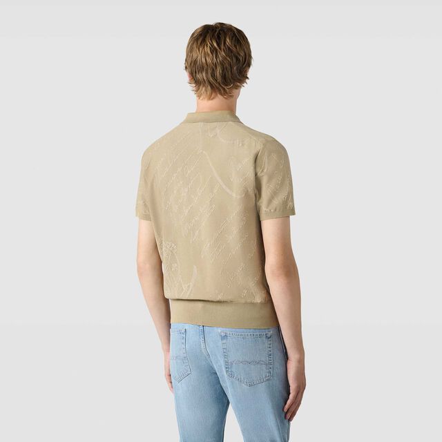 Cotton Silk Scritto Pique Polo, RIVER SAND, hi-res 3