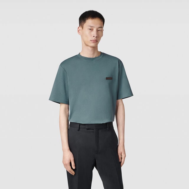 Leather Tab T-shirt, STONE BLUE, hi-res 2