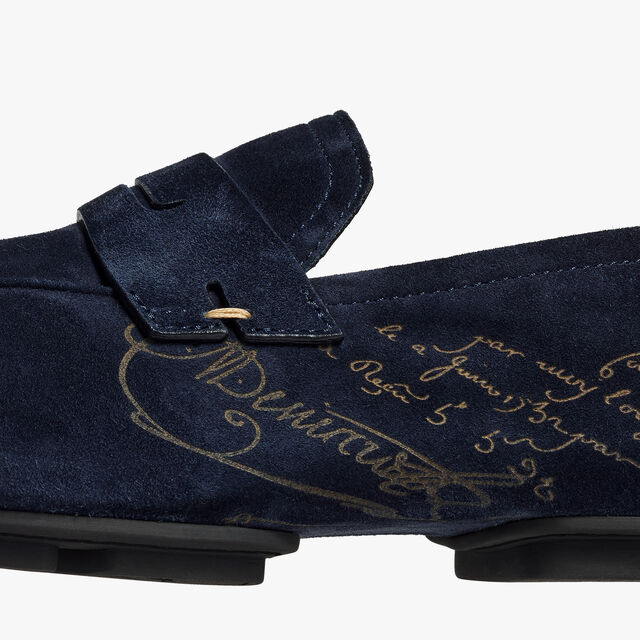 Lorenzo Drive Scritto Camoscio Calf Leather Loafer, NAVY, hi-res 8