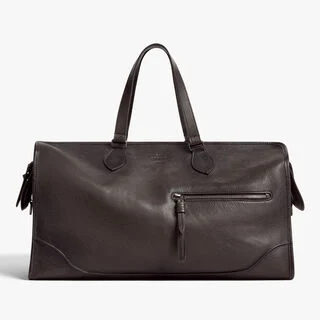 Overnight Travel Bag In Leather, DARK BROWN, hi-res
