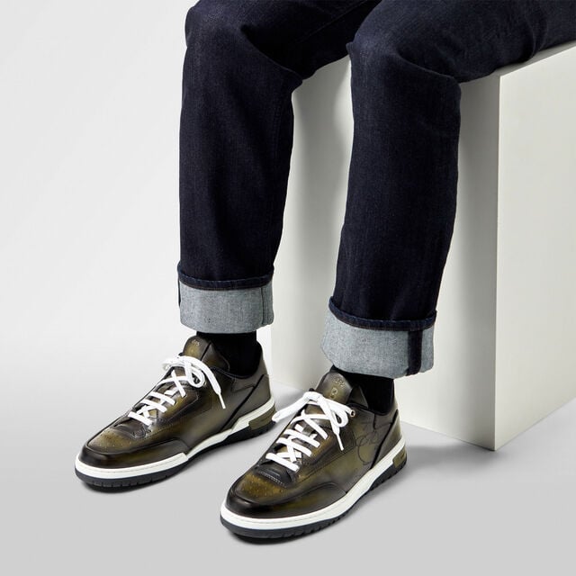 Sneaker Playoff En Cuir De Veau Venezia Scritto, NERO CAVIAR, hi-res 7