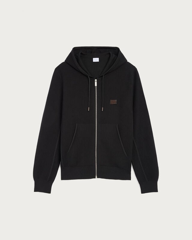 Shadow Zipped Hoodie with Leather Details, Noir, hi-res