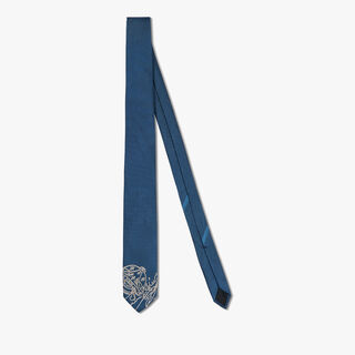 Cravate Scritto En Soie, PRUSSIAN BLUE / PURPLISH GREY, hi-res