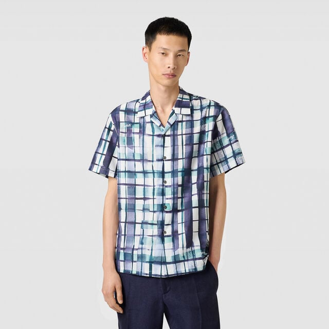 Watercolor Checks Short Sleeved Shirt, PURPLE WATERCOLOR CHECK, hi-res 3