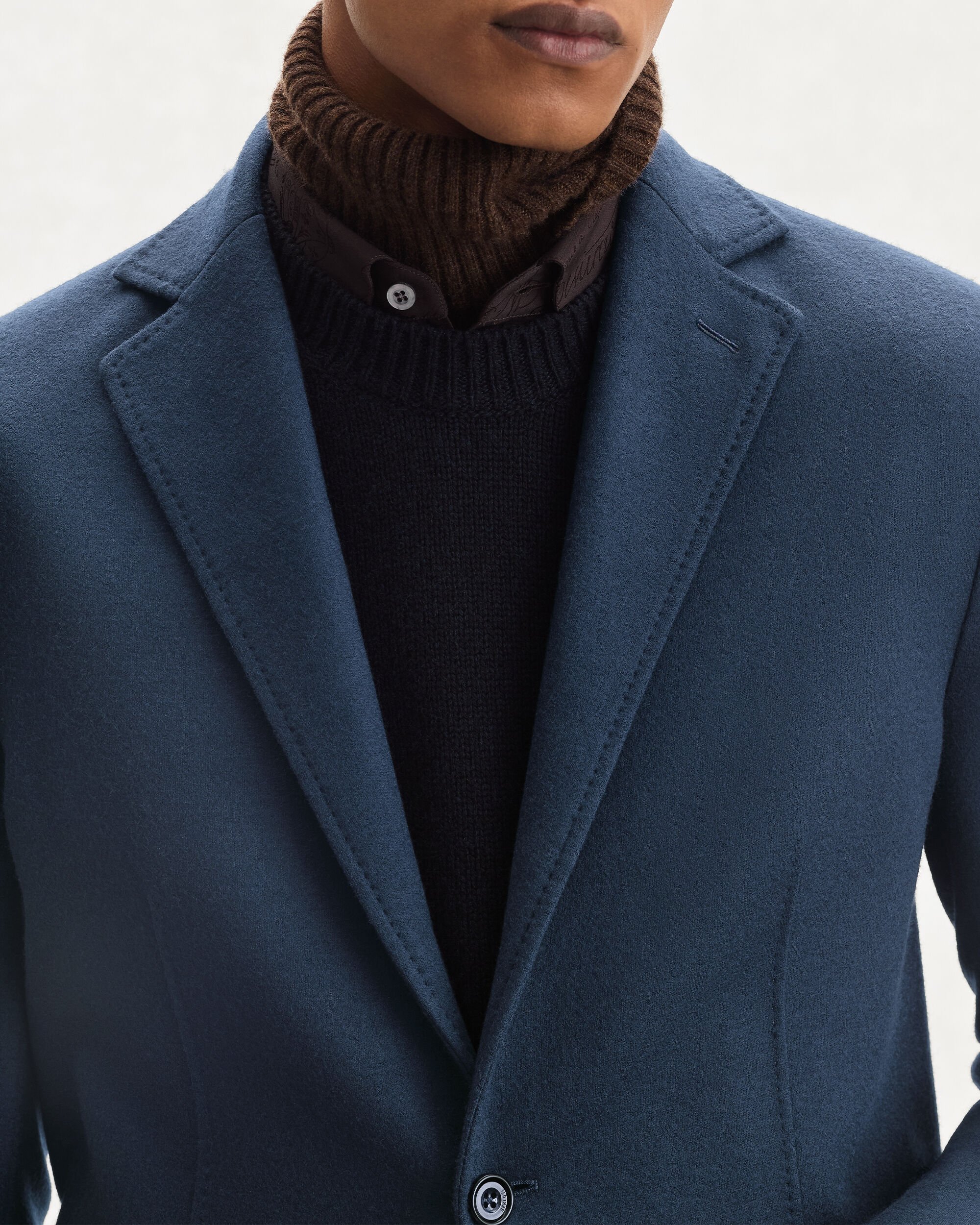 Veste en Jersey avec D&eacute;tail en Cuir, Midnight Blue, hi-res