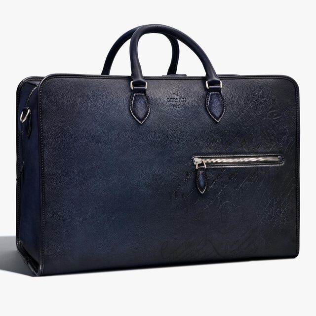 Overnight Scritto Leather Travel Bag, INDIGO DENIM, hi-res 3