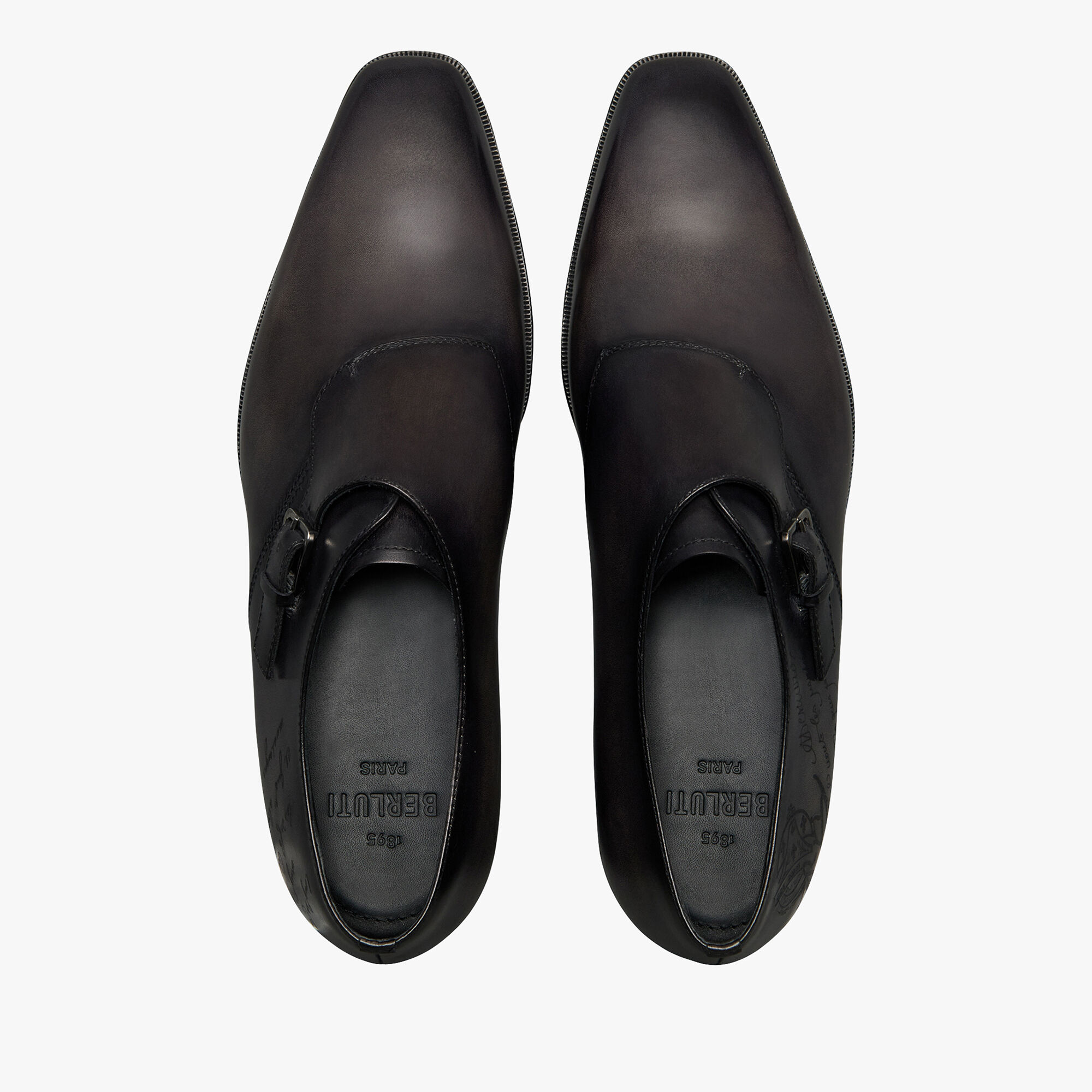 Scars Démesure Scritto Leather Monk Shoe, NERO GRIGIO, hi-res 3