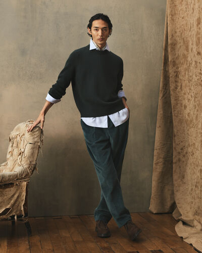 Leather Braiding Crewneck, Green, hi-res
