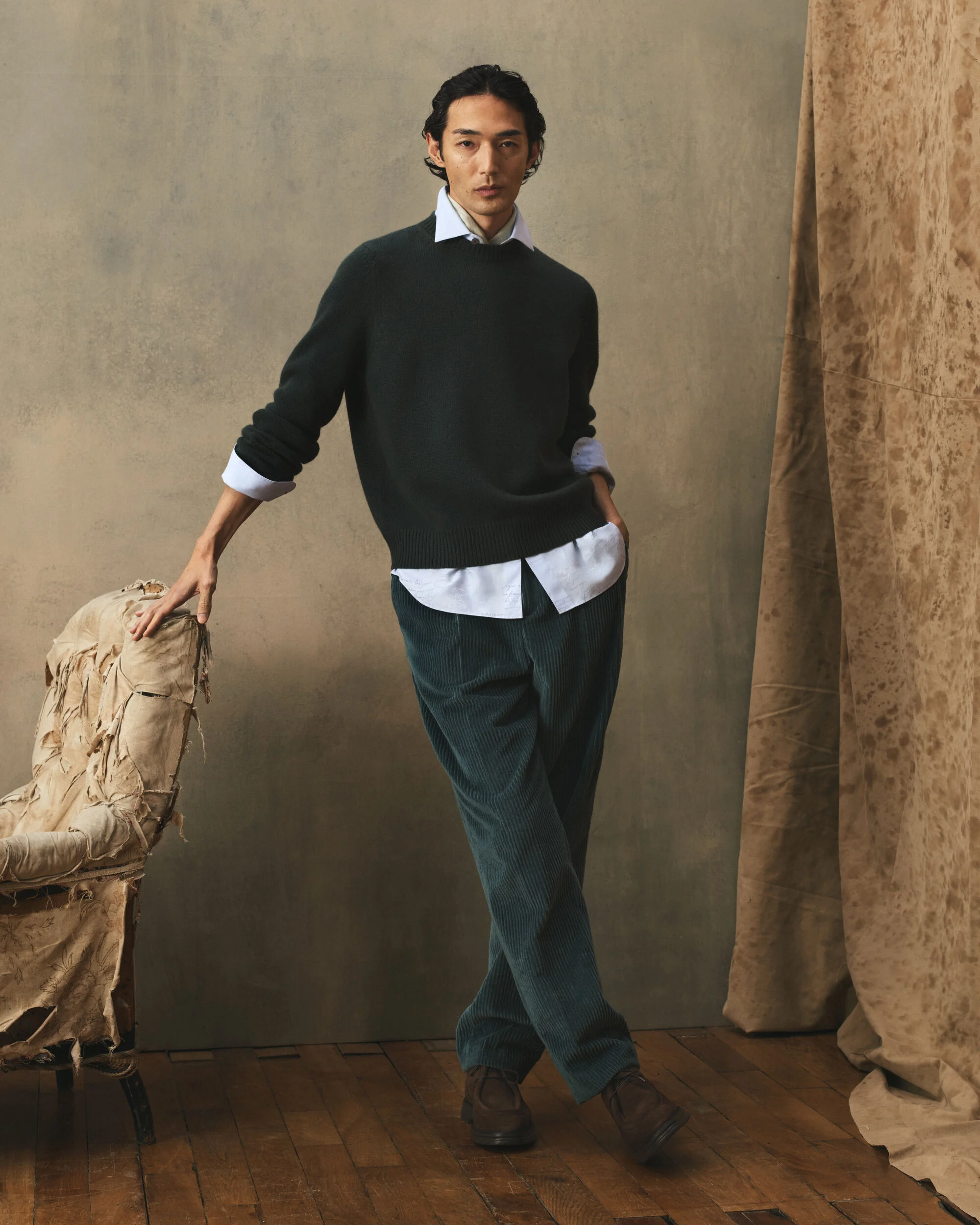 Pull avec D&eacute;tail Cuir Tress&eacute;, Green, hi-res