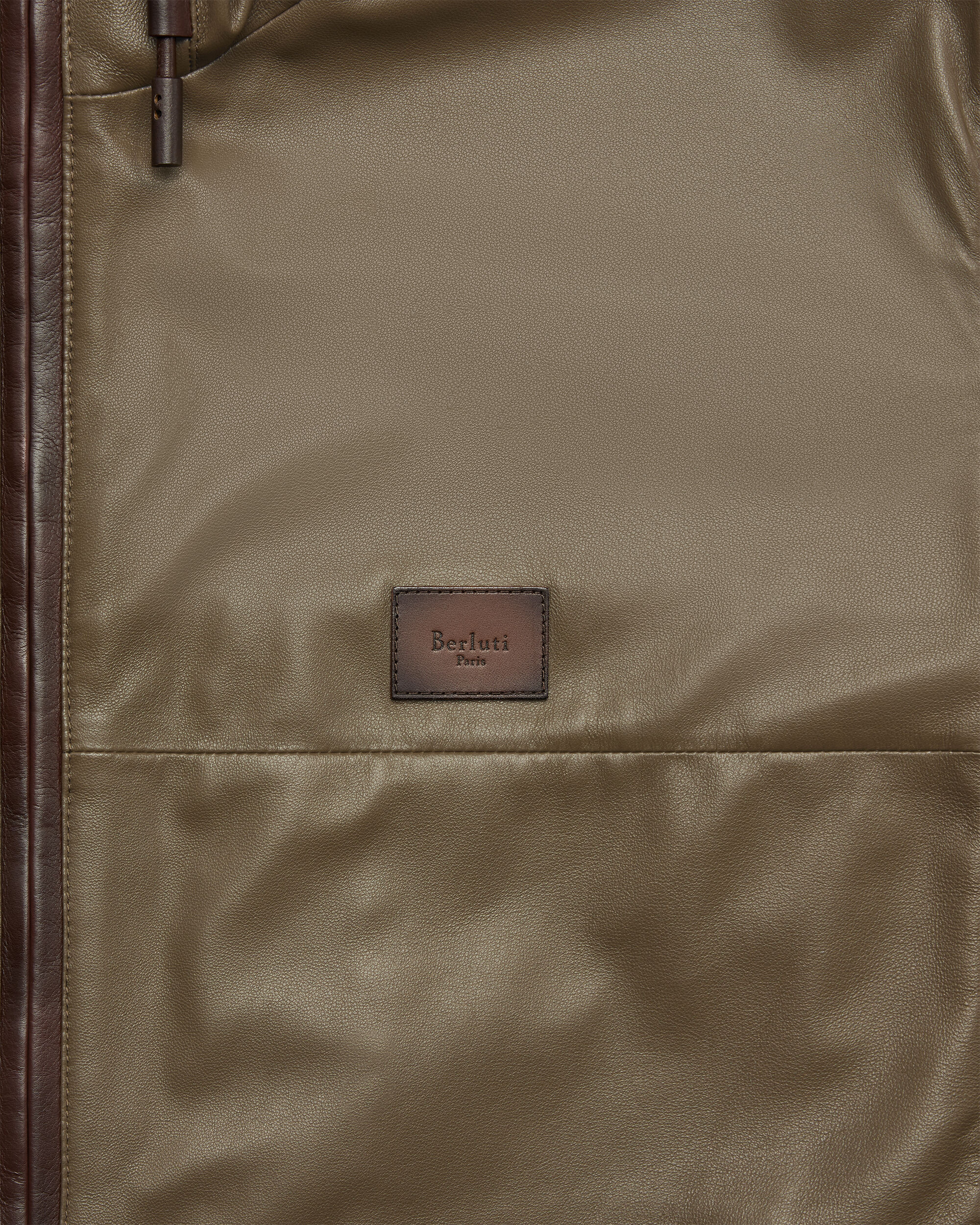 Ultralight Fly Leather Hooded Blouson, Kaki, Image 2