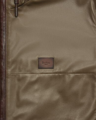 Ultralight Fly Leather Hooded Blouson, Kaki, hi-res