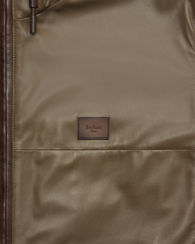 Ultralight Fly Leather Hooded Blouson, Kaki, hi-res