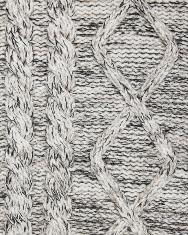 皮革细节混色绞花高领衫, Ecru & Noir, hi-res