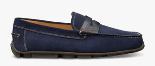 Saturnin Scritto And Suede Leather Driving Shoe, NAVY, hi-res