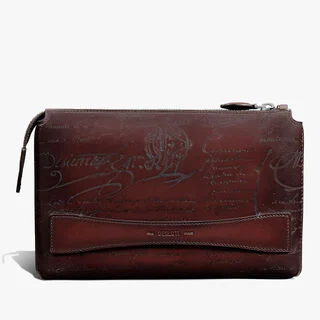 Tersio Scritto Leather Pouch, LEGNO BRUCIATO, hi-res