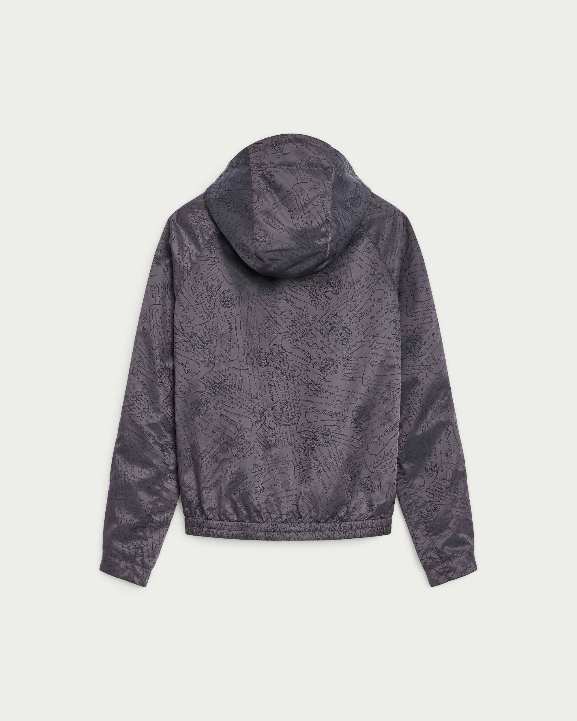 Blouson &agrave; Capuche Motif Scritto avec D&eacute;tails en Cuir, Warm Grey, hi-res