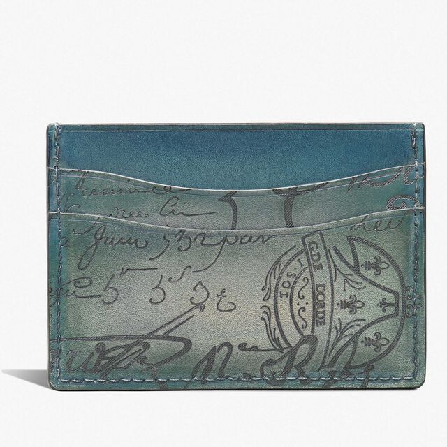 Bambou Scritto Leather Card Holder, STONE DENIM, hi-res 1