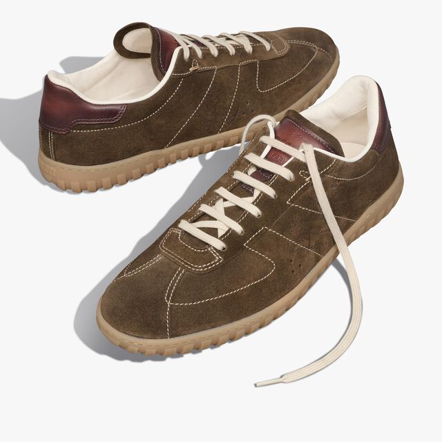 Sneaker Trainer En Suede Scritto, KAKI, hi-res 7