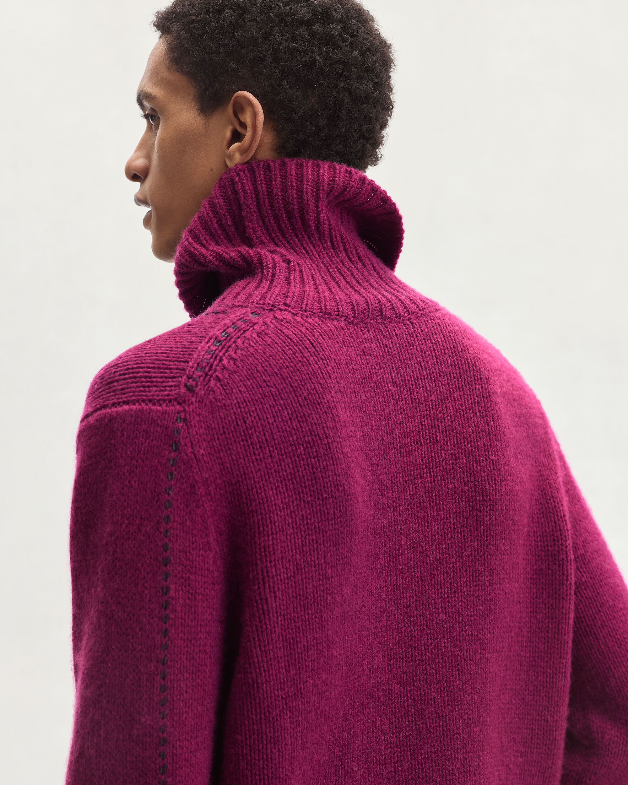 Col Roulé avec Détail Cuir Tressé, Purple Fushia, hi-res