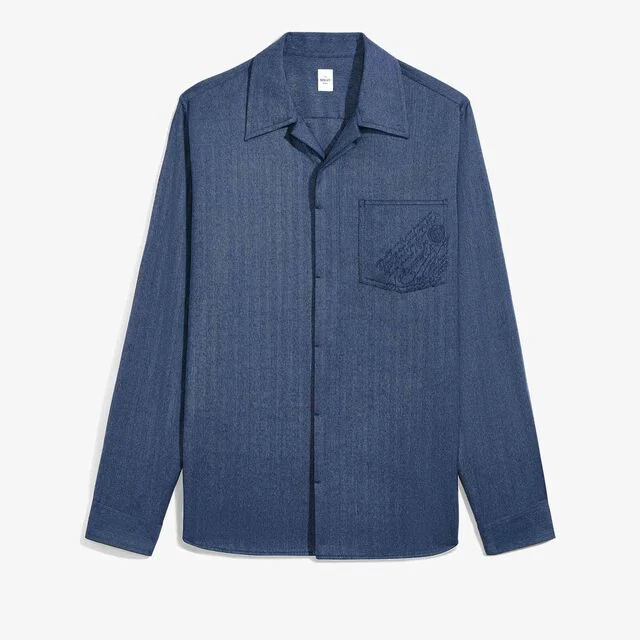 Herringbone Shirt With Scritto Pocket, NIMES'S BLUE, hi-res 1