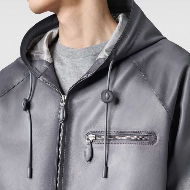 Blouson à Capuche 1 Jour en Cuir Patiné, LIGHT ALUMINIO, hi-res 5