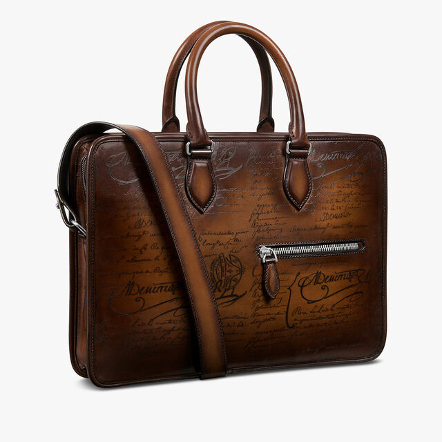 Un Jour Mini Scritto Leather Briefcase, CACAO INTENSO, hi-res 2