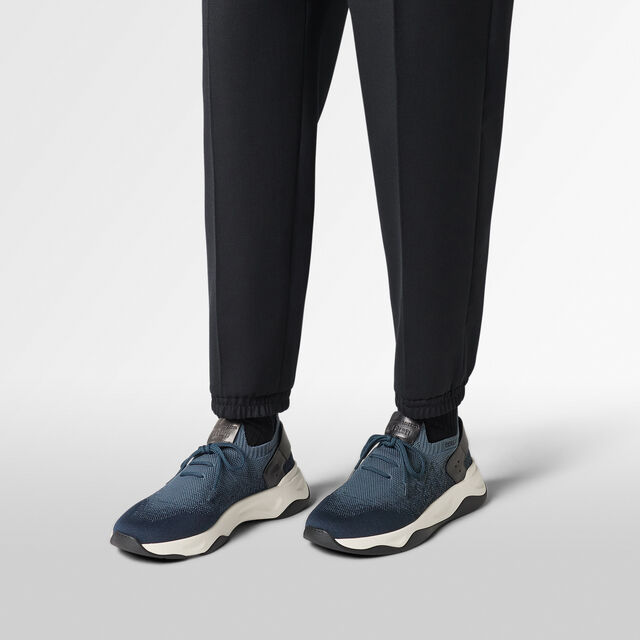 Shadow Scritto Knit And Lagoon Calf Sneaker, GRADIANT BLUE, hi-res 2