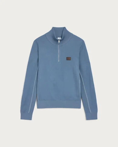 Shadow Half-Zip with Leather Details, Dark Woad, hi-res