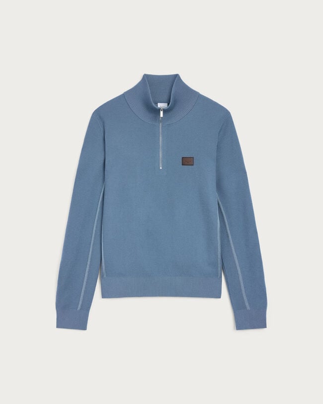 Shadow Half-Zip with Leather Details, Dark Woad, hi-res