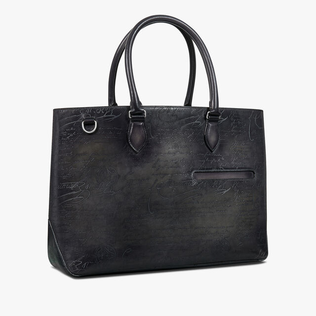 Toujours Scritto Leather Tote Bag, NERO GRIGIO, hi-res 3