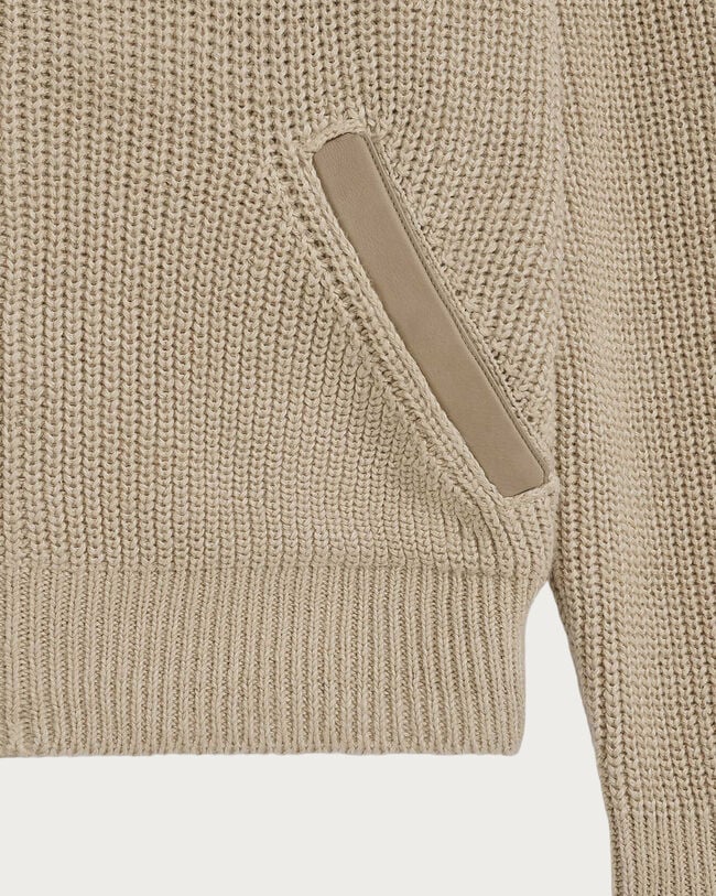 Cardigan Zipp&eacute; avec D&eacute;tails en Cuir, Light Fawn, hi-res