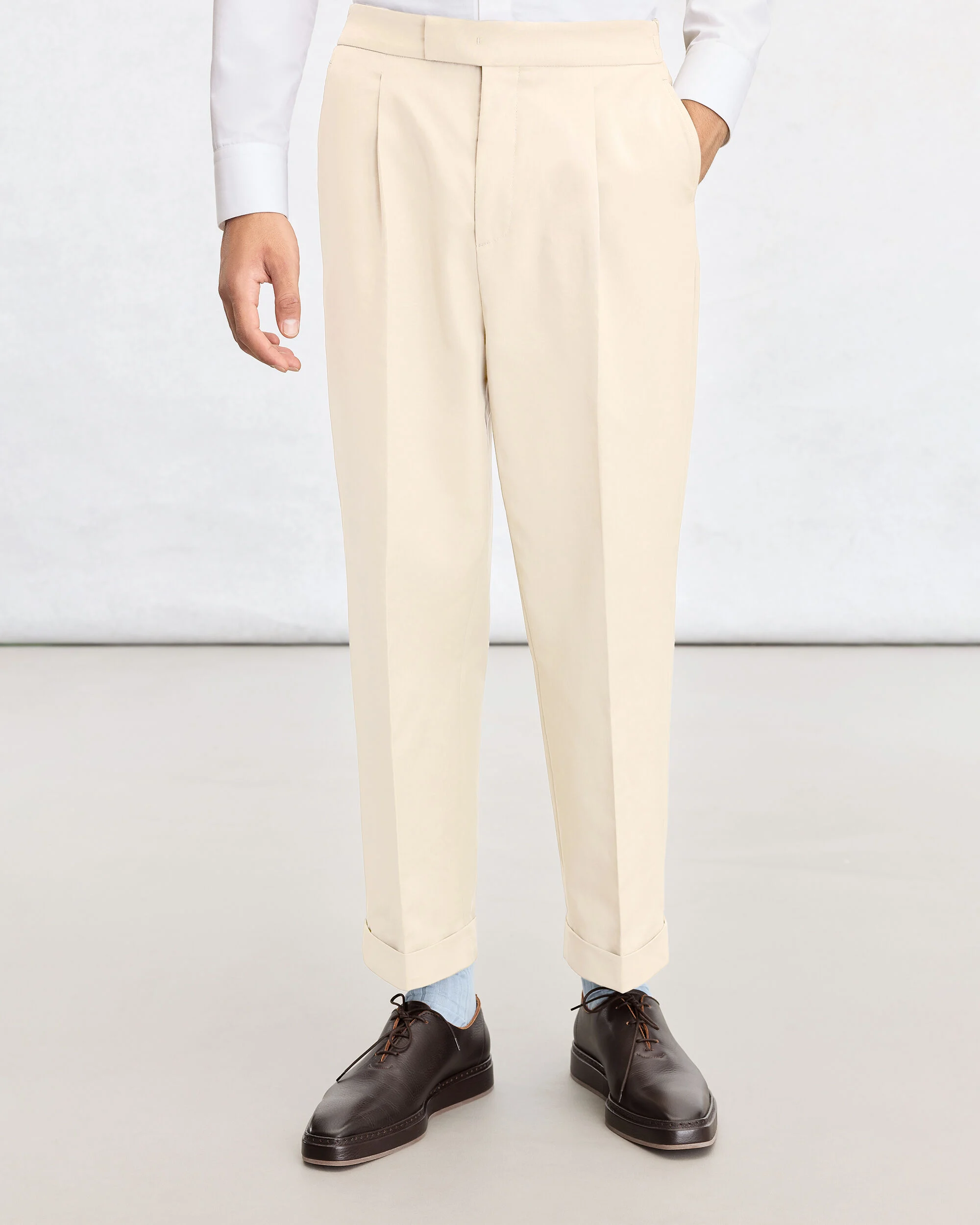 Relaxed Trousers with Leather Detail, Butter Cream, hi-res