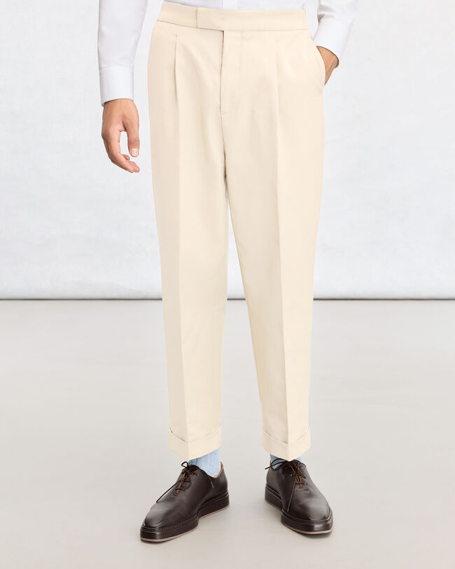 Relaxed Trousers with Leather Detail, Butter Cream, hi-res