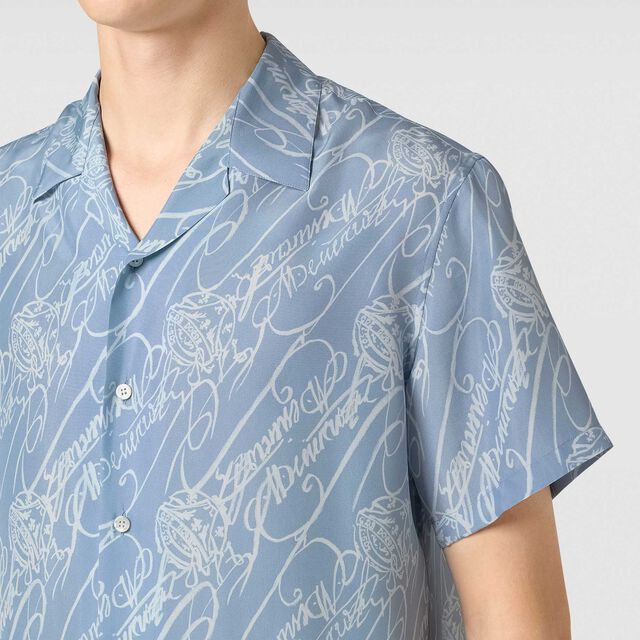 Marbeuf Scritto Short Sleeved Shirt, CORNFLOWER BLUE SCRITTO, hi-res 5