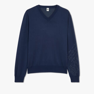 Wool V-Neck Sweater With Placed Scritto