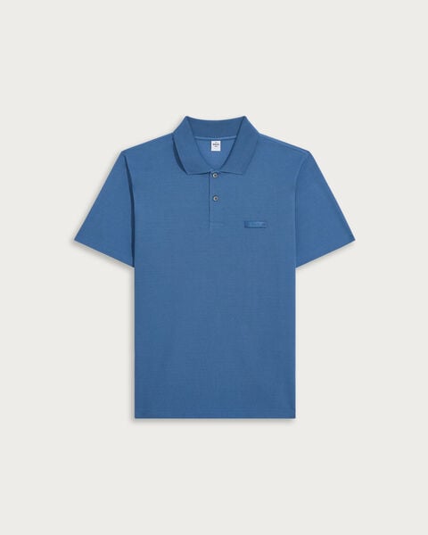 Polo with Leather Detail, Helvetia Blue, hi-res