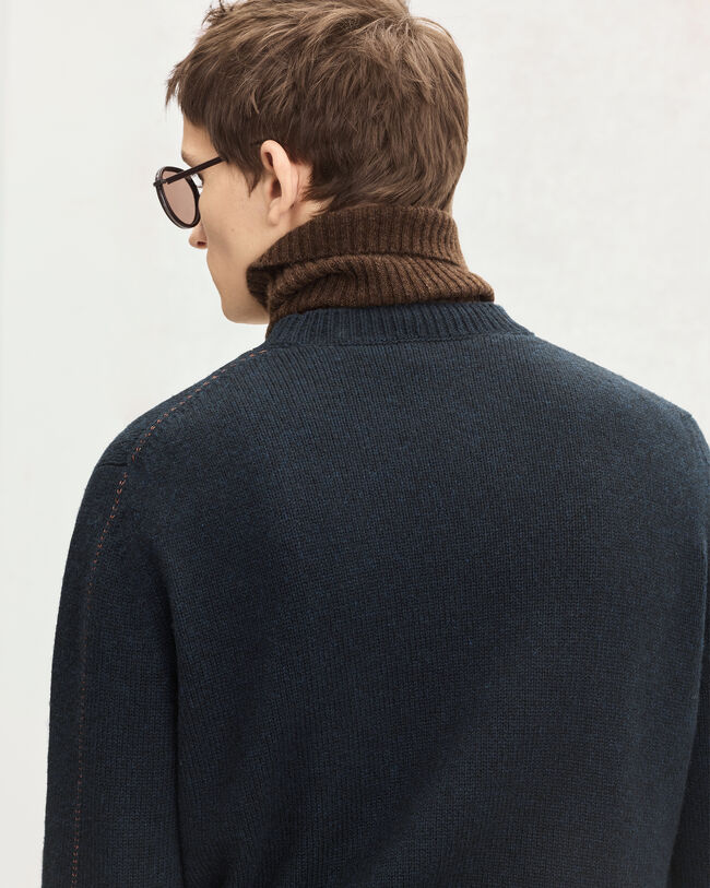 Pull avec D&eacute;tail Cuir Tress&eacute;, Cold Night Blue, hi-res