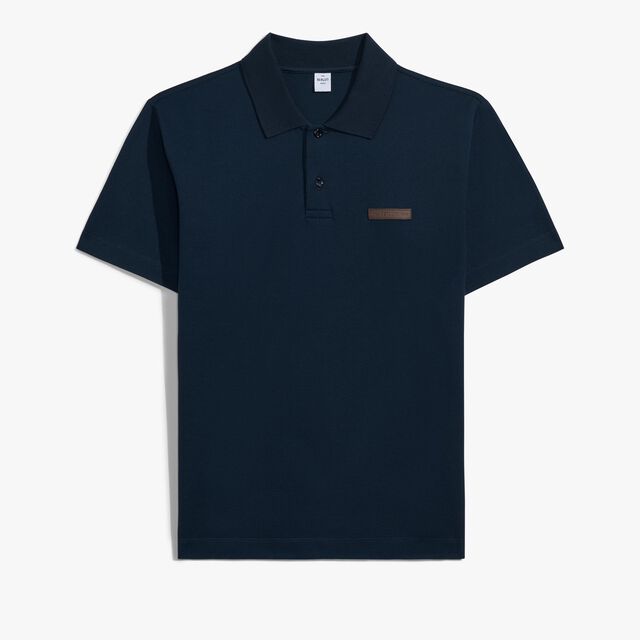 Polo Piqué Avec Détail En Cuir, ATLANTIC BLUE, hi-res 1