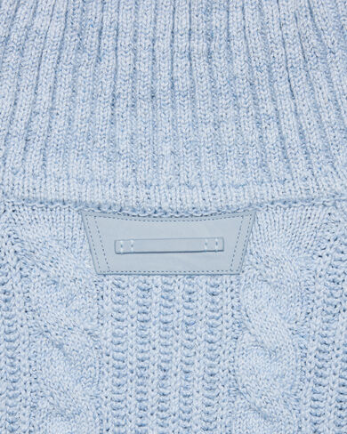 Cable Knit Vareuse with Leather Details, Periwinkle Blue, hi-res