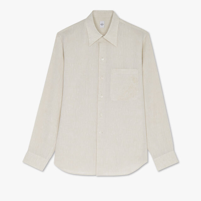 Linen Box Fit Shirt With Scritto Pocket, LINEN, hi-res 1