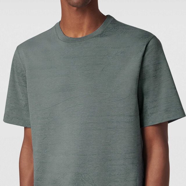 T-shirt Piqué en Jacquard Scritto, BLUE DENIM, hi-res 3