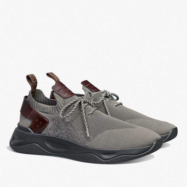 Shadow Scritto Knit And Lagoon Calf Sneaker, GREY, hi-res 2